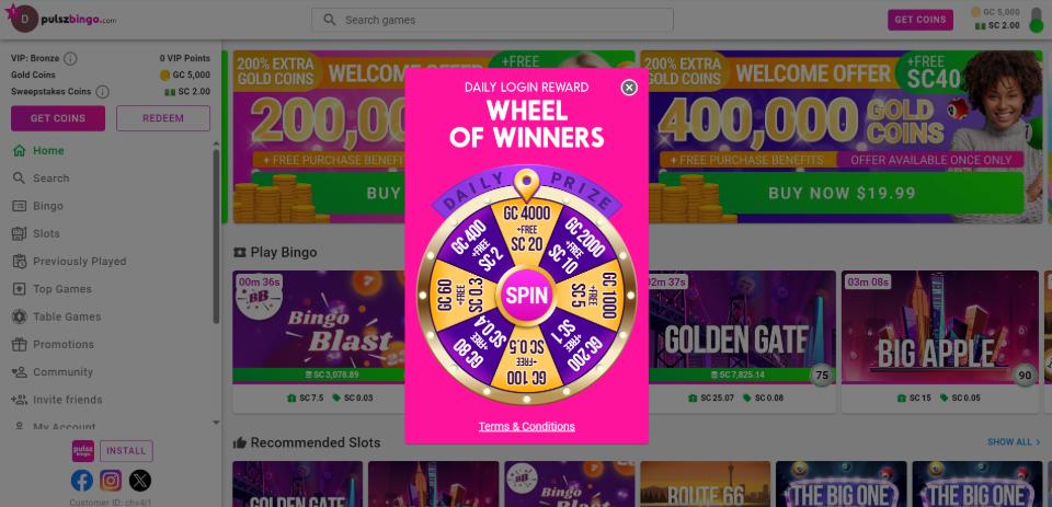 Pulsz Bingo Wheel of Winners