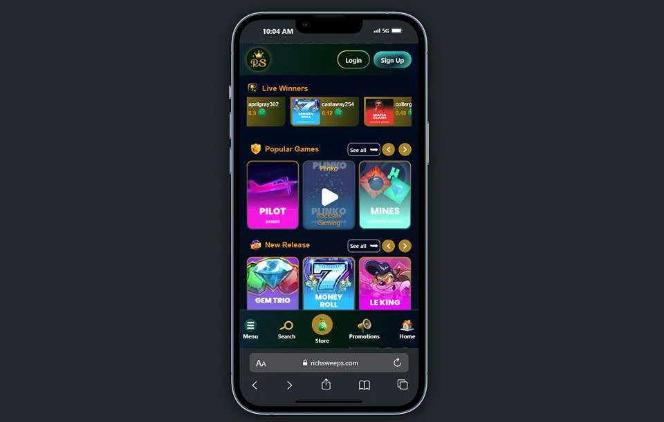 Rich Sweeps Mobile Screen