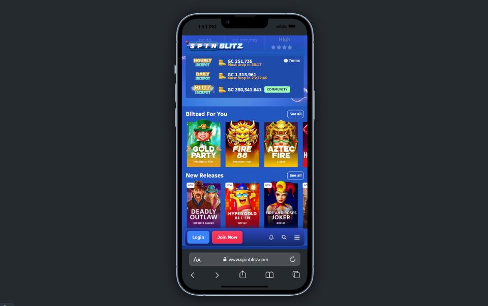 SpinBlitz Mobile View