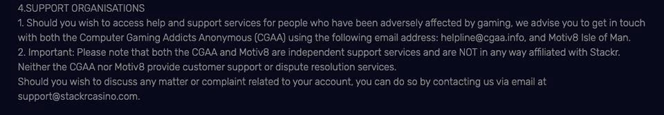 Stackr Casino Mobile Responsible Gaming Support