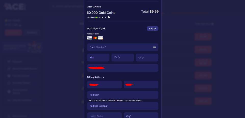 ACE.com Casino Card Info