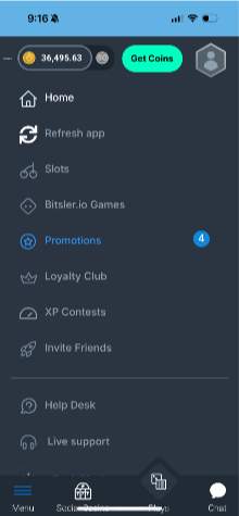 Bitsler.io Casino Menu