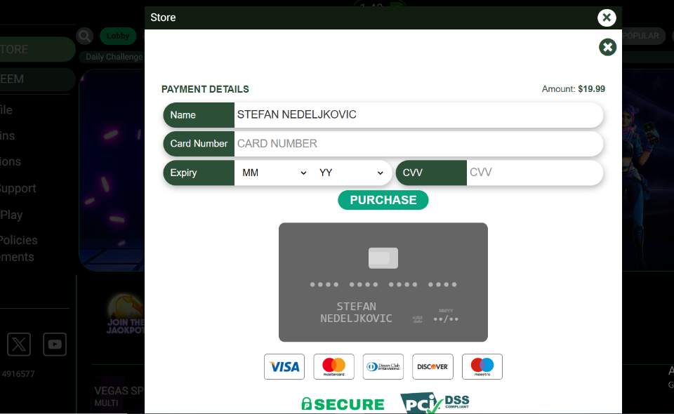 LoneStar Casino Card Payment Details