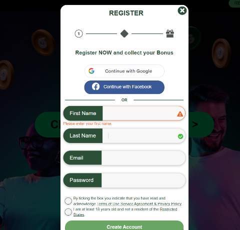LoneStar Casino Register screen