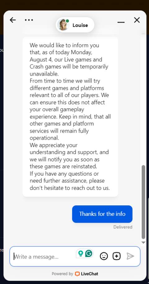 LuckyStake Chat Support