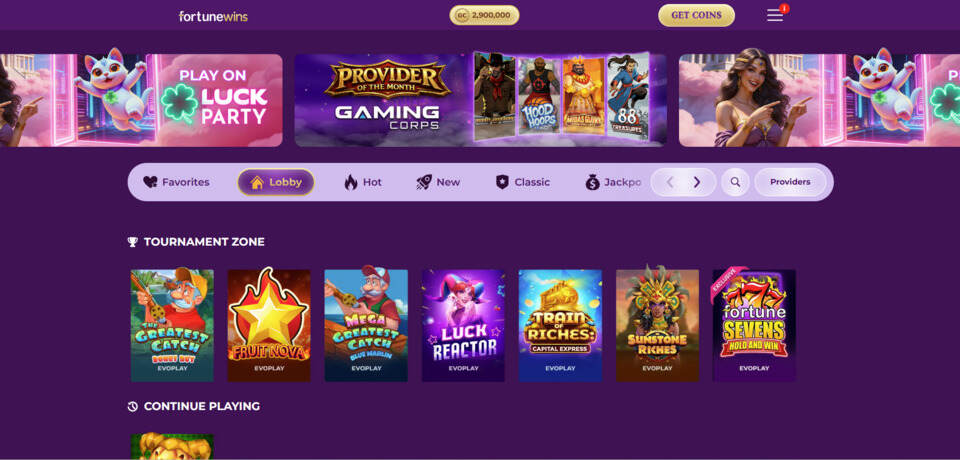 Fortune Wins Casino Homepage
