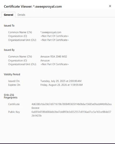 Sweeps Royal Certificate