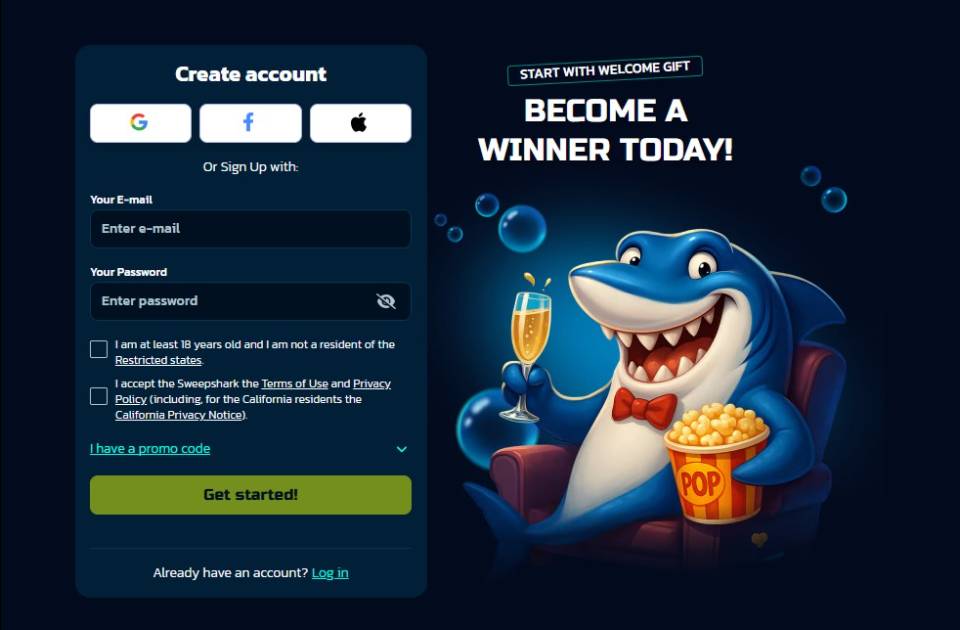 SweepShark Create Account