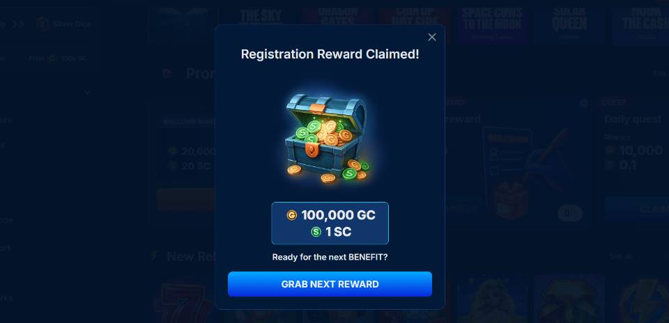 BankRolla Sweepstakes Casino Registration Reward Claimed