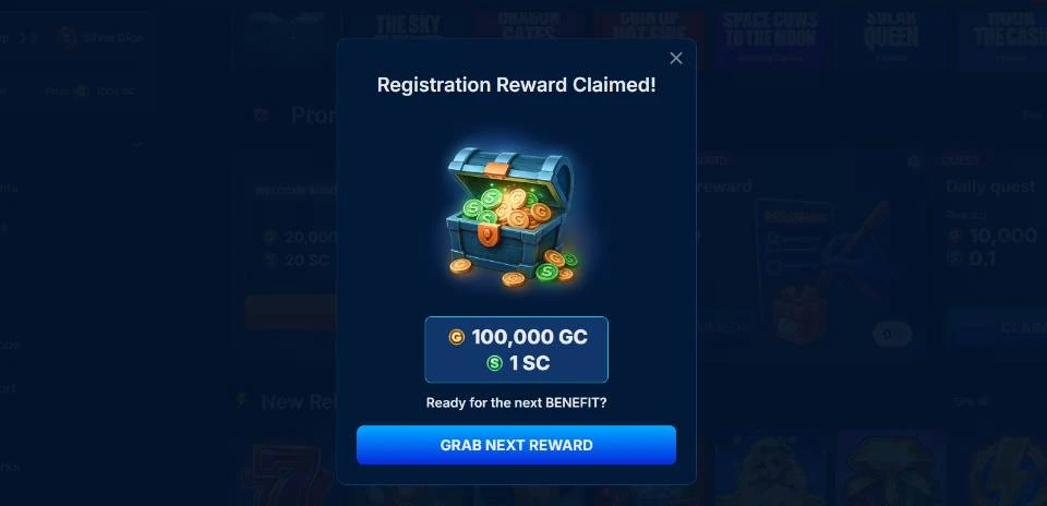 BankRolla Sweepstakes Casino Registration Reward Claimed