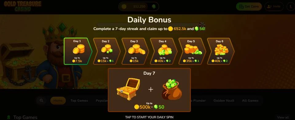 Gold Treasure Casino Daily Login Bonus