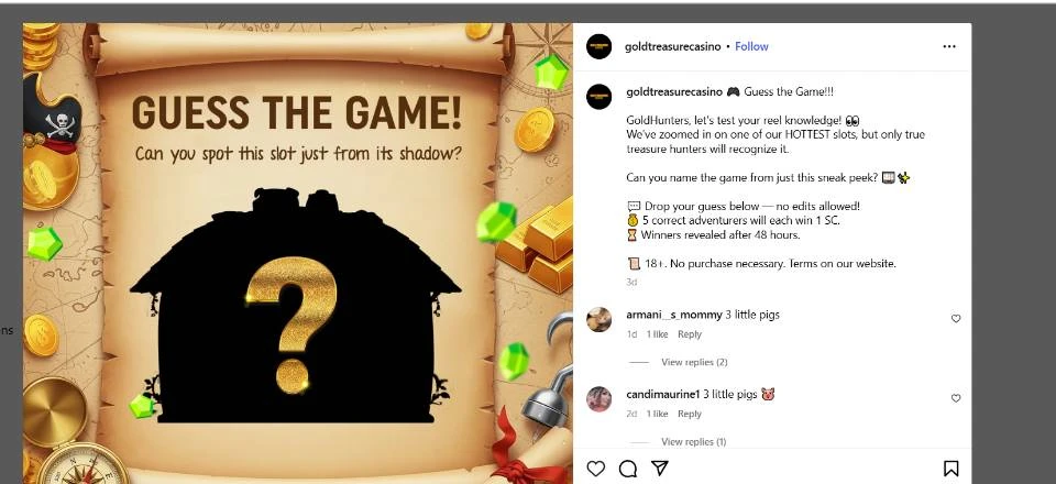 Gold Treasure Casino Guess The Game Social Contest