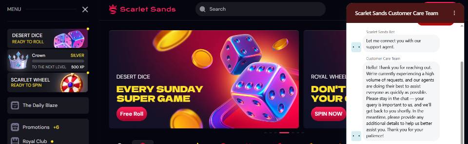 Scarlet Sands Customer Support