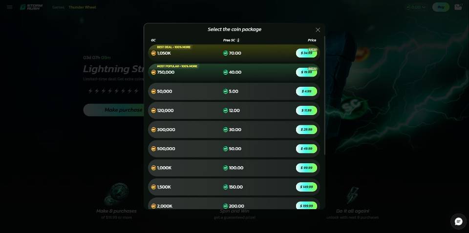 StormRush Coin Packages