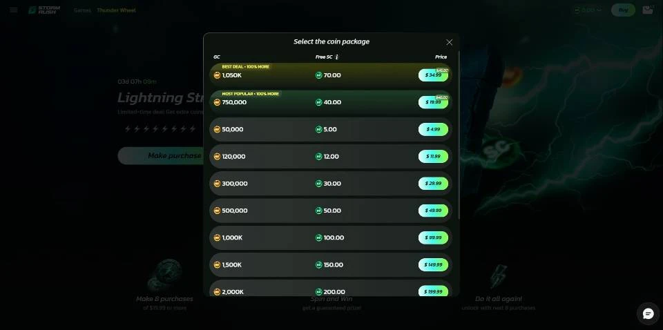 StormRush Coin Packages