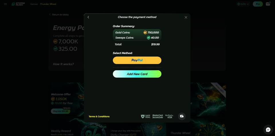 StormRush Payment Screen