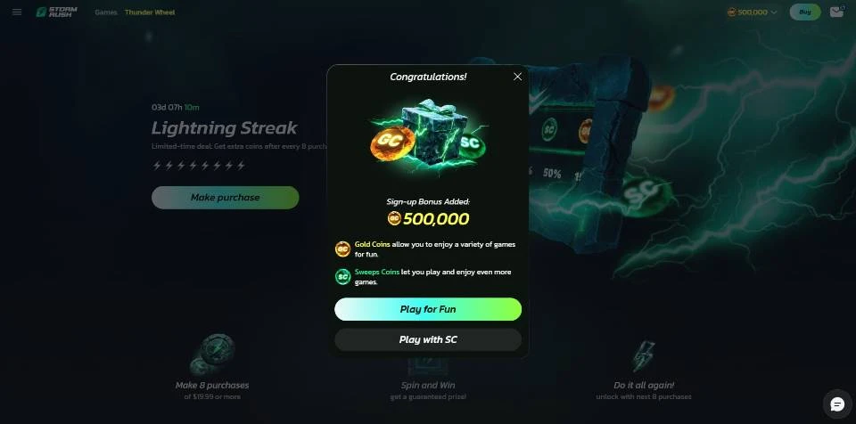 StormRush Signup bonus