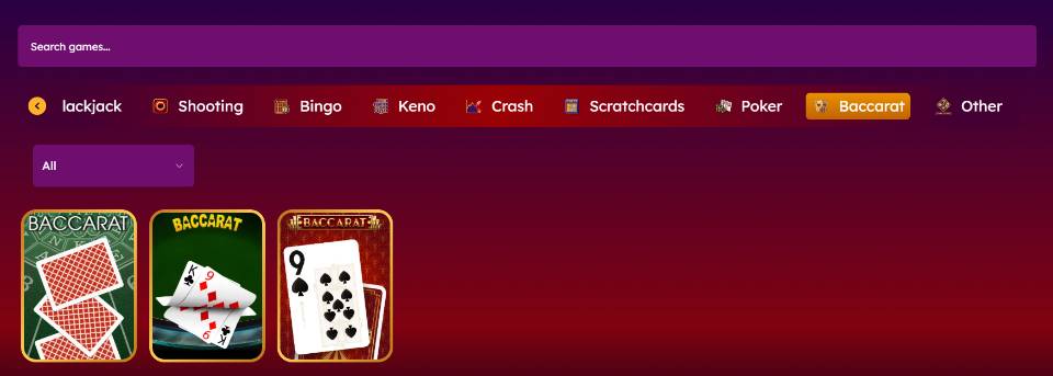 Sweep Las Vegas Casino Baccarat Games