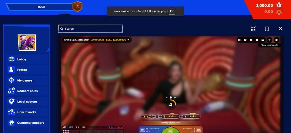 Cazino.com Sweepstakes Casino Baccarat Game