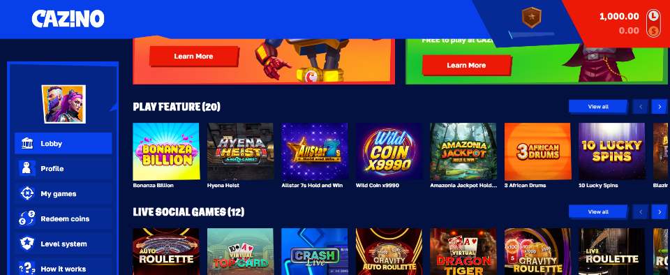 Cazino Sweepstakes Casino Lobby