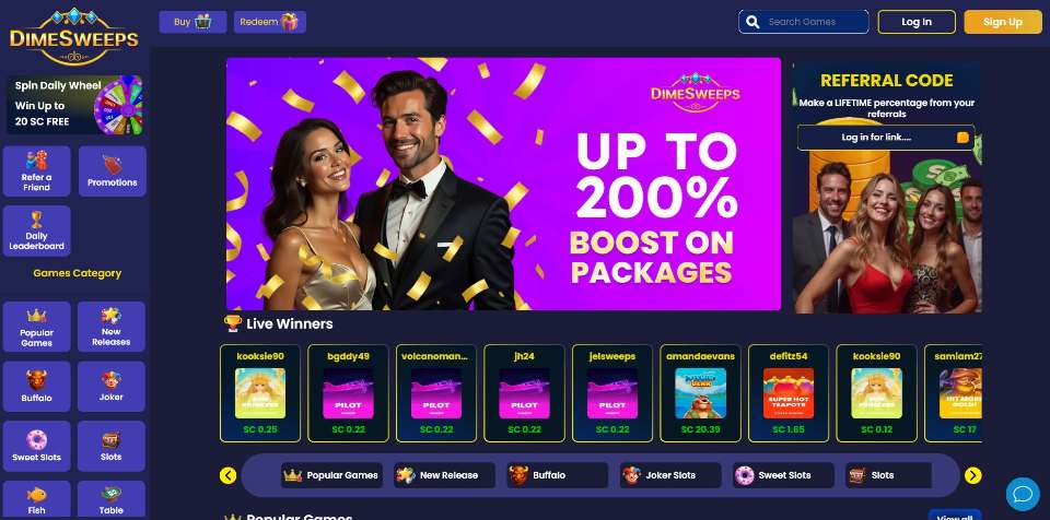 Dime Sweeps Casino Homepage