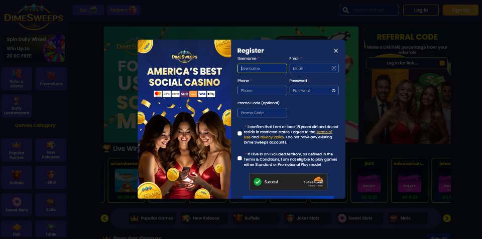 Dime Sweeps Casino Register