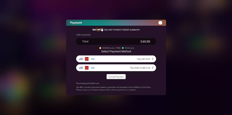 GoldNLuck Casino Payments