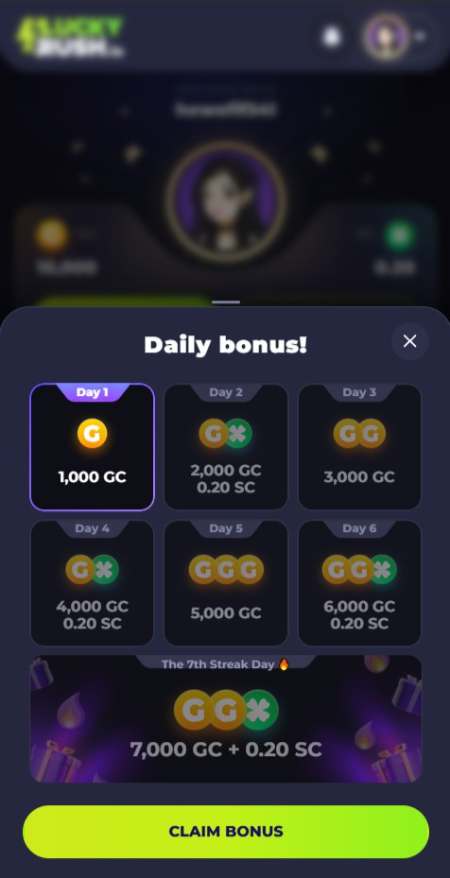 LuckyRush Casino Daily Bonus