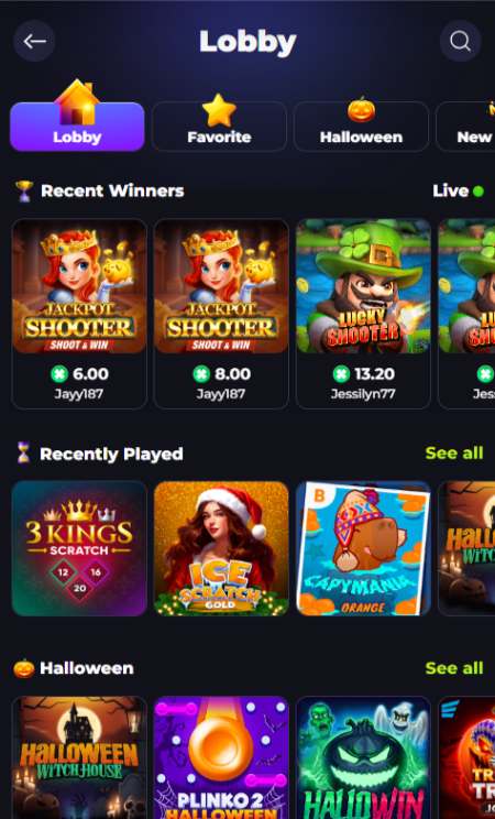 LuckyRush Casino Games Lobby