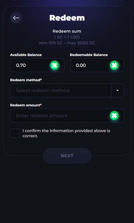 LuckyRush Casino Redeem