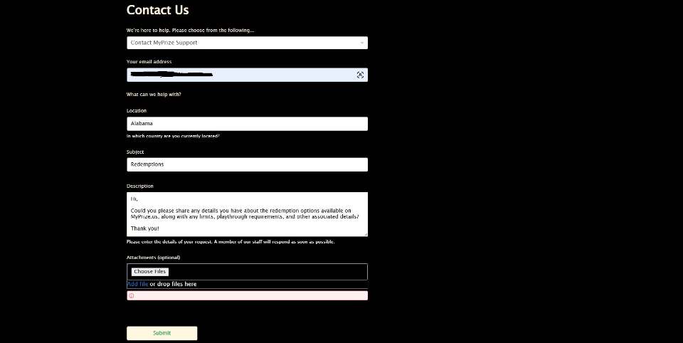 RealPrize.us Casino Contact Form