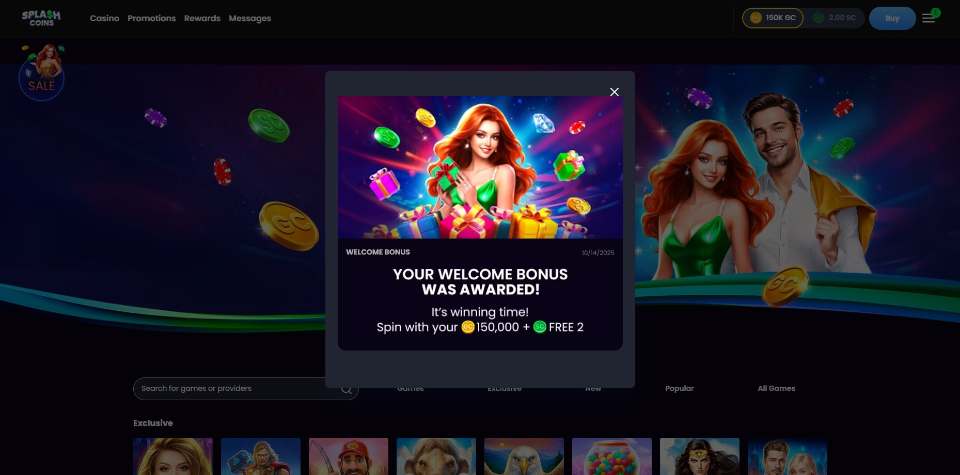 Splash Coins Welcome Bonus