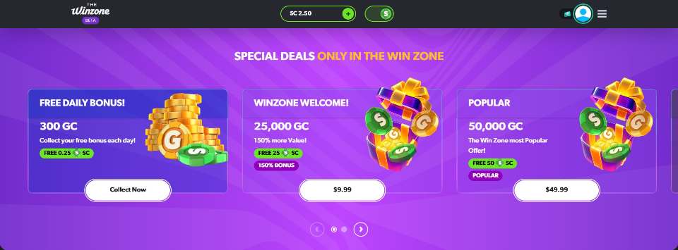 The Win Zone Sweeps Casino Special Deals