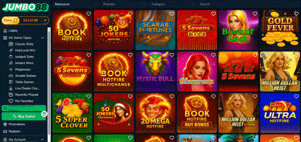 Jumbo88 Games Screen