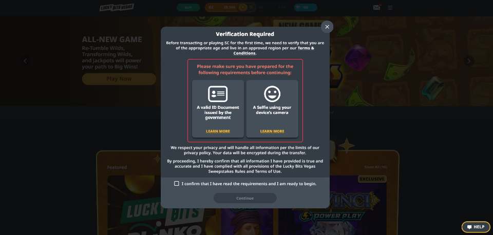 Lukcy Bits Vegas Verification Screen