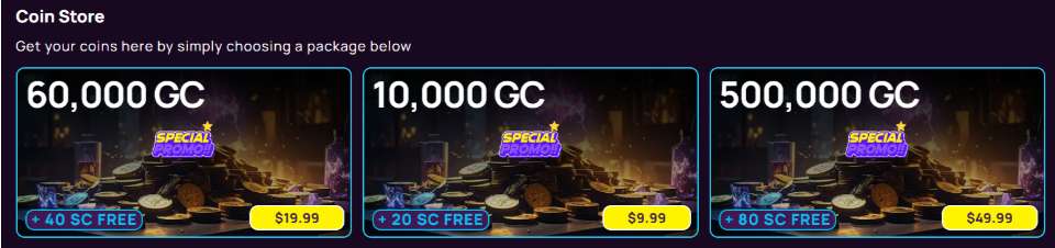 MegaSpinz Casino Coin Store