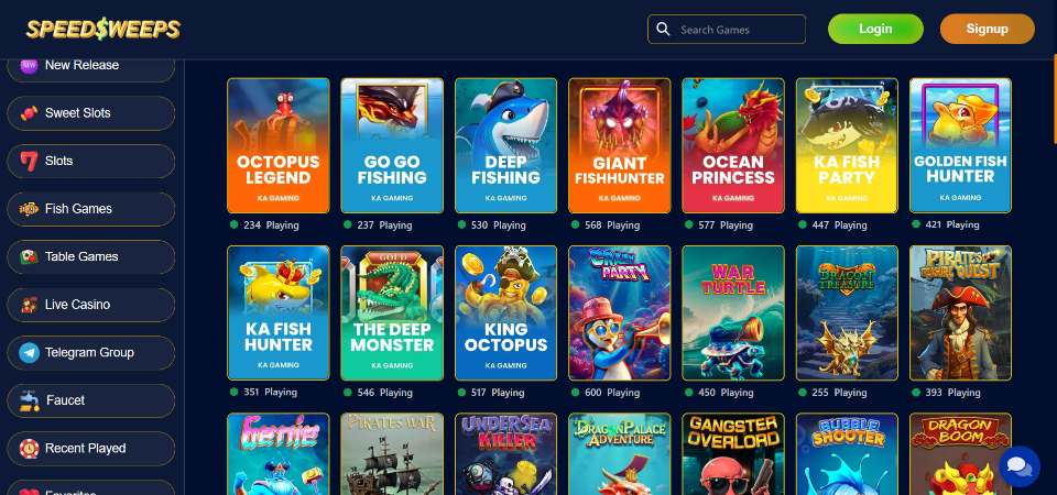 SpeedSweeps Casino Fish Games Lobby