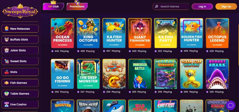 SweepsRoyal Casino Fish Games Lobby