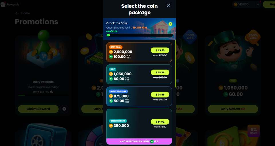 Mr.Goodwin Sweepstakes Casino Coin Package Selection