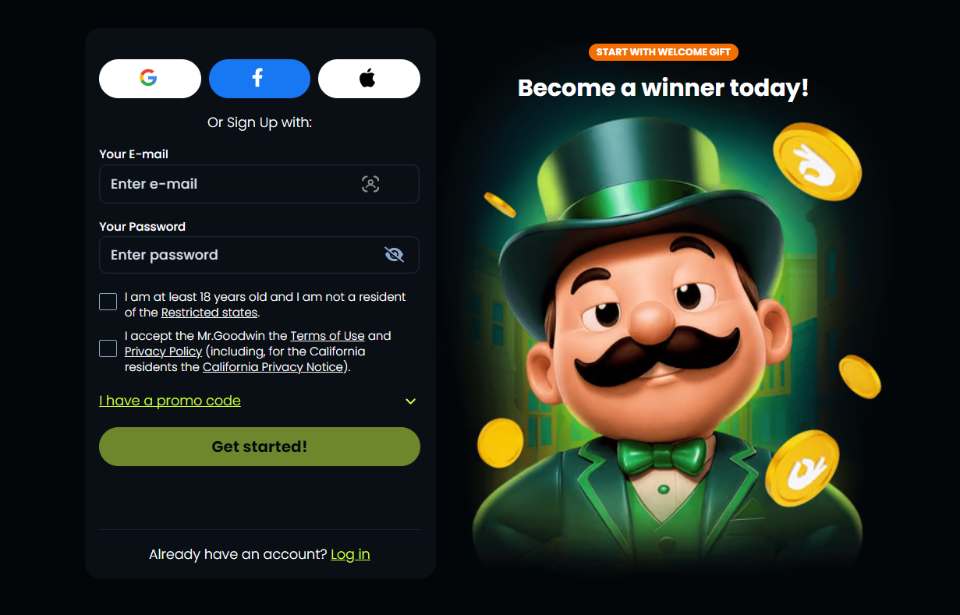 Mr.Goodwin Casino Signup Screen