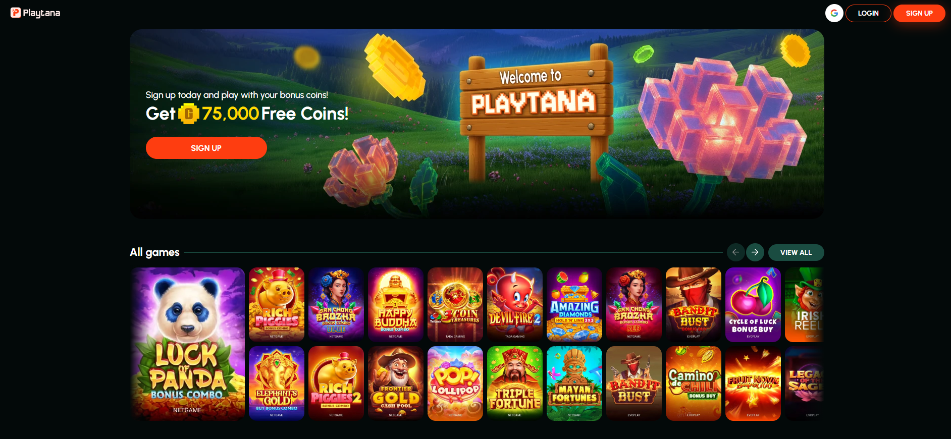 Playtana Casino Homepage