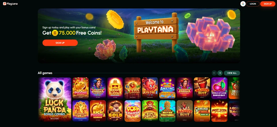 Playtana Casino Homepage with games lobby