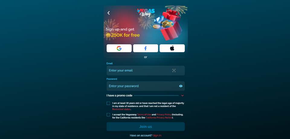VegasWay Signup Process