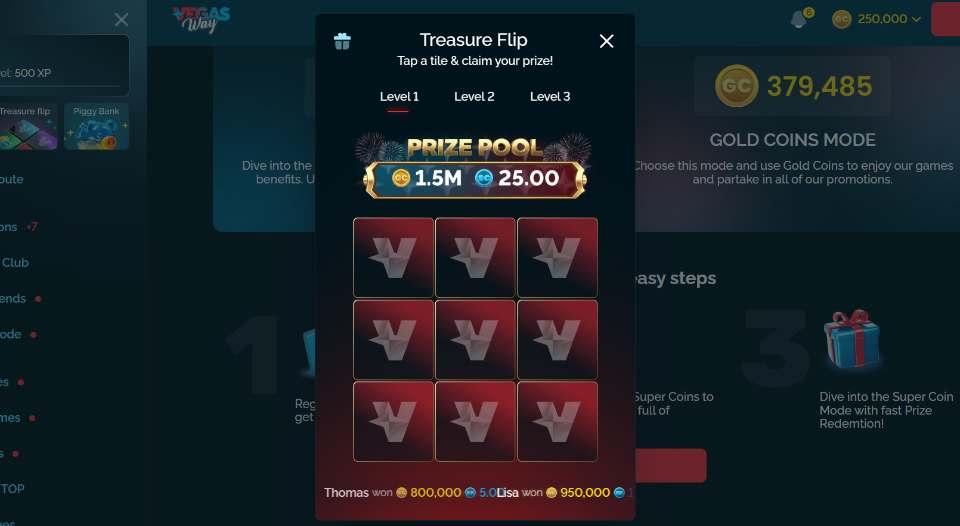VegasWay Sweeps Treasure Flip