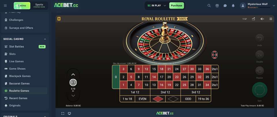 Acebet Sweepstakes Casino Royal Roulette