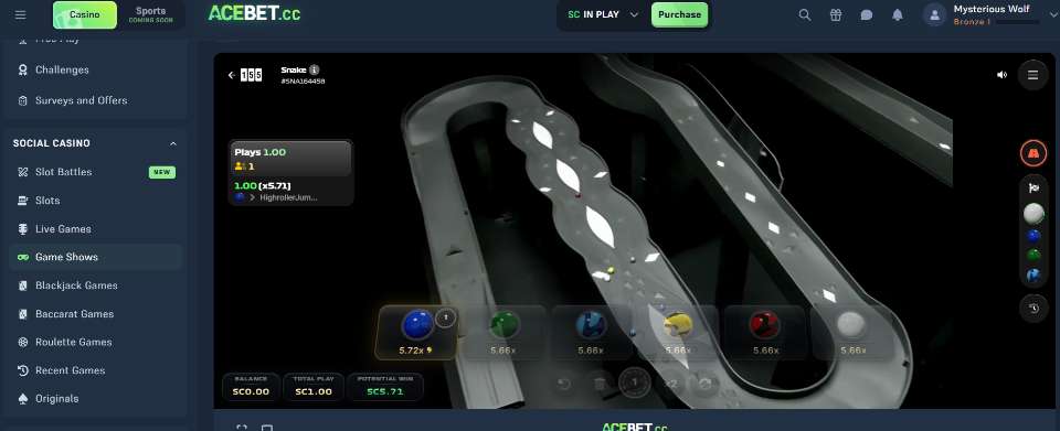 Acebet Sweepstakes Casino Snake Game
