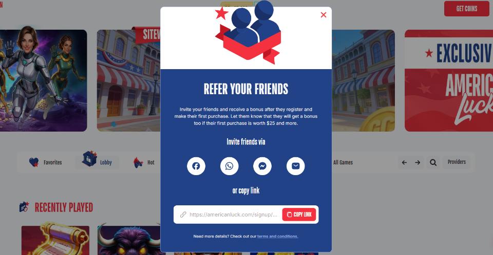 American Luck Casino Referral Bonus