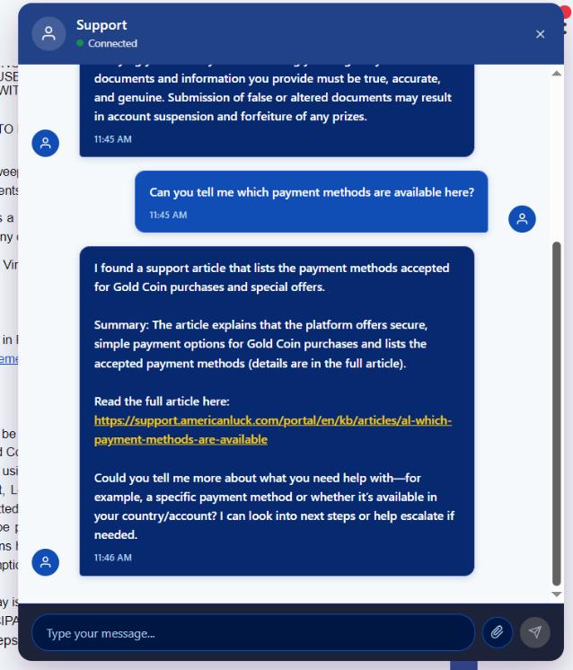 American Luck Casino Customer Support