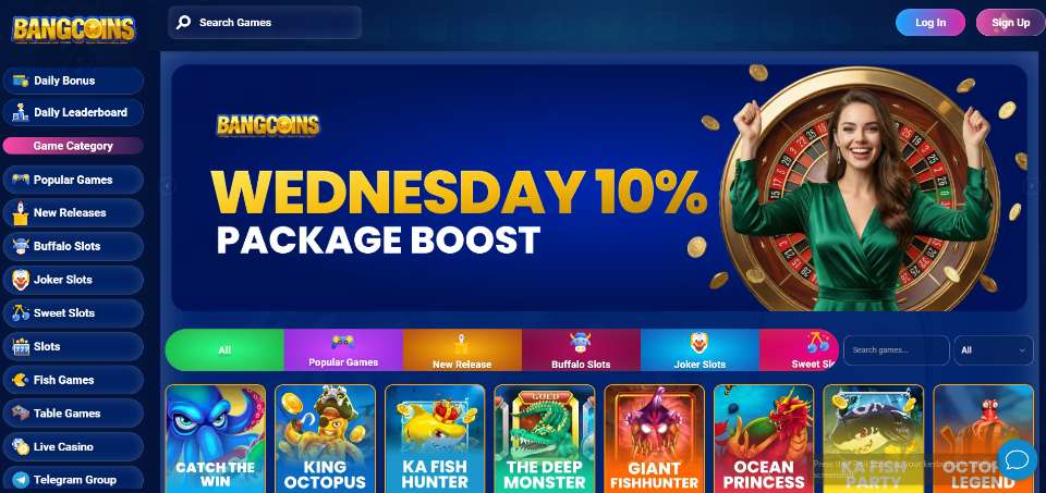 Bang Coins Casino Desktop Homepage