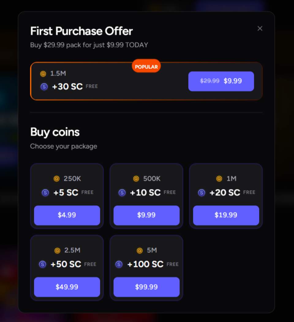 CoinsBack Casino First-Purchase Offer